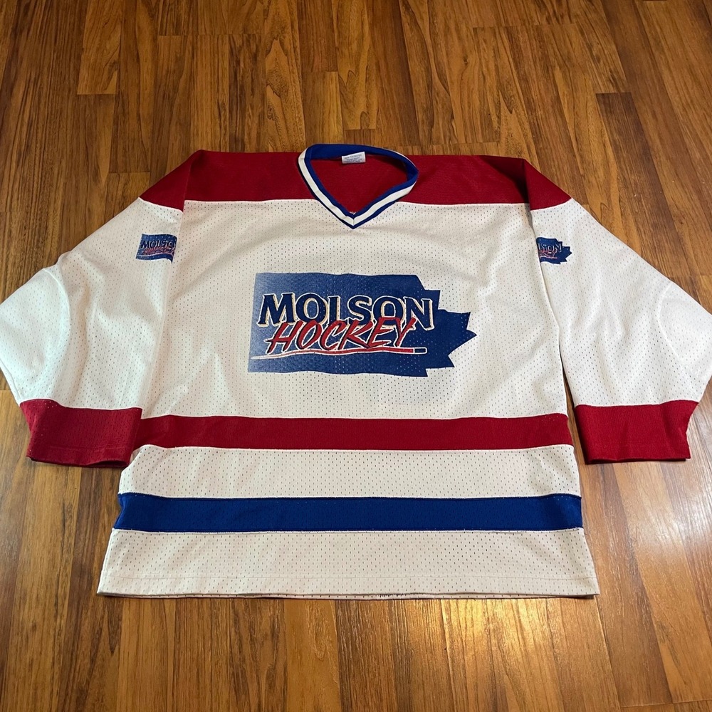 Contak Molson Hockey Jersey Mens XL Vintage 97 Mesh Red White Blue Made in USA